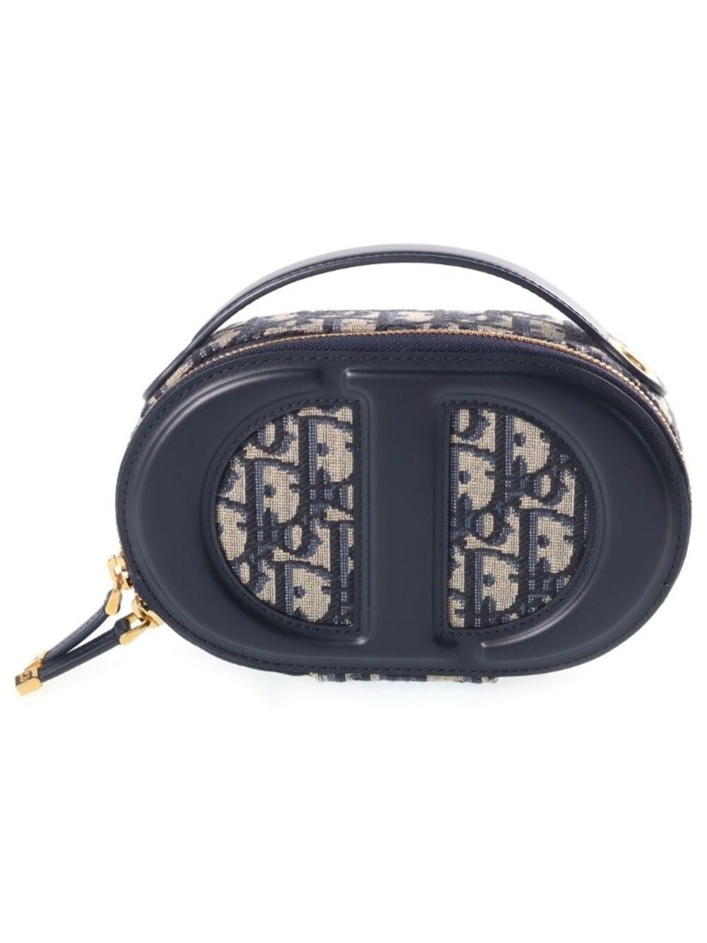 Dior CD Signature Oblique Oval Camera Leather Shoulder Bag Black Gray
